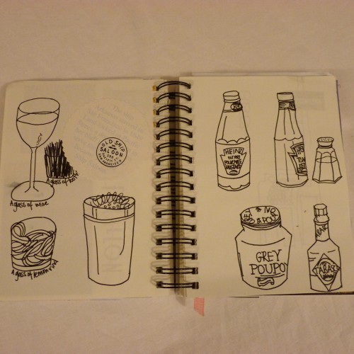 Line drawings of everything on the bar in the Old Ship Saloon (inspired by Kate Bingham-Burt)