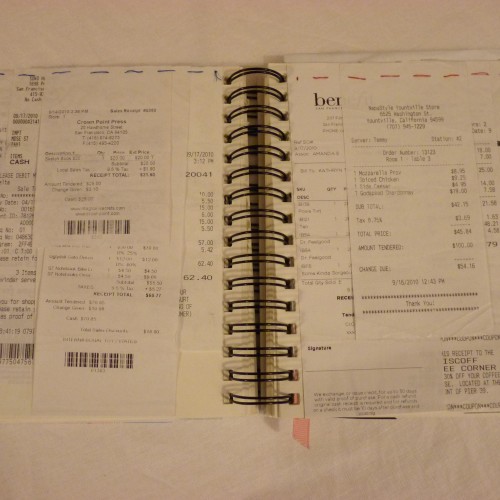 San Francisco receipts stitched into book