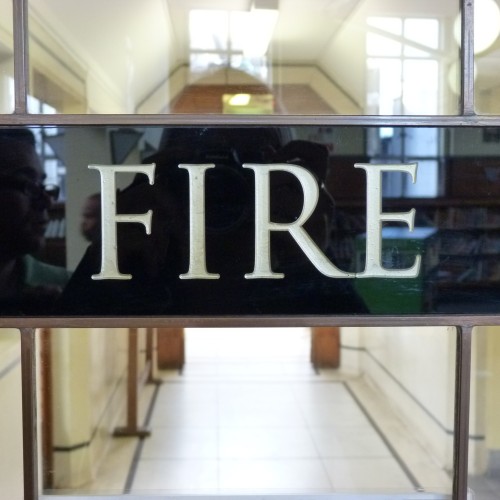 Fire door within Leytonstone Library